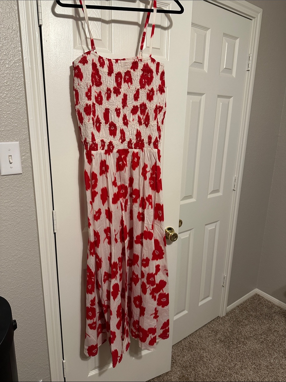 J. Crew White Maxi Dress with Red Floral Print